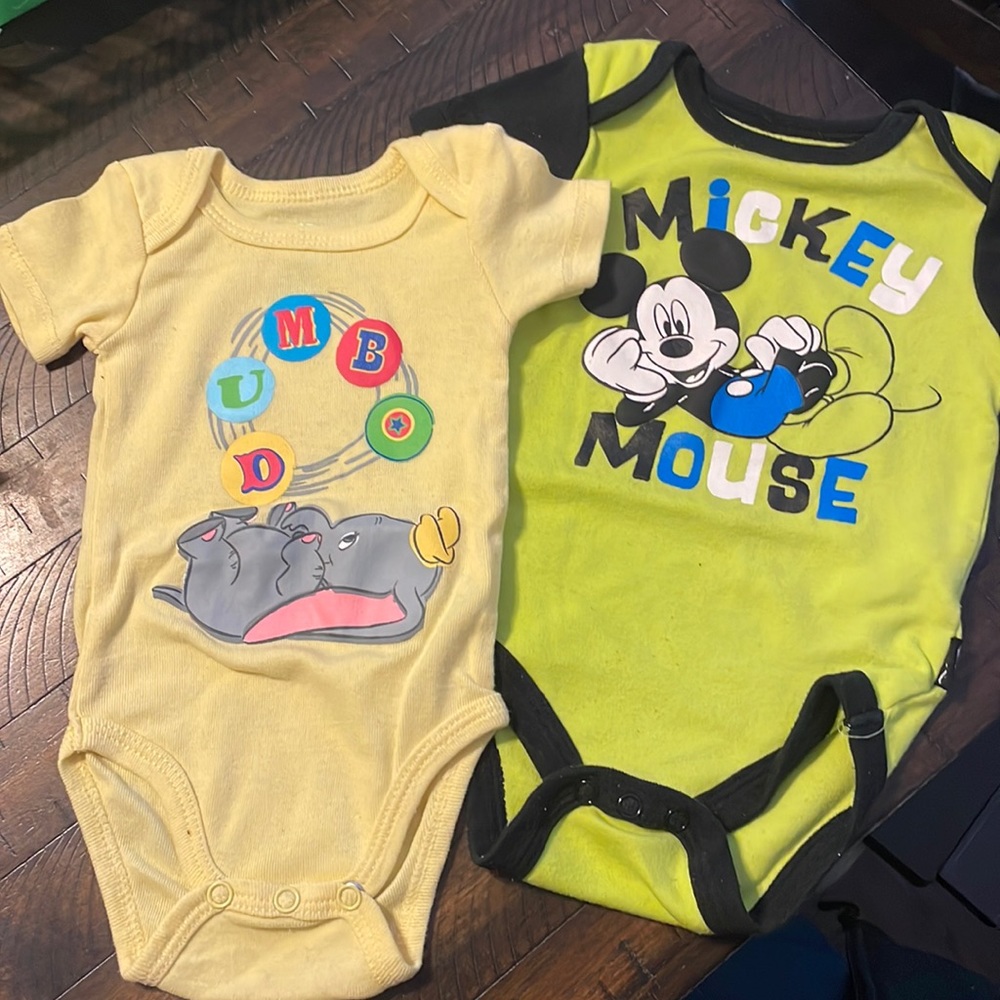 Set of two boys Disney onesies size 0-3 mo.
